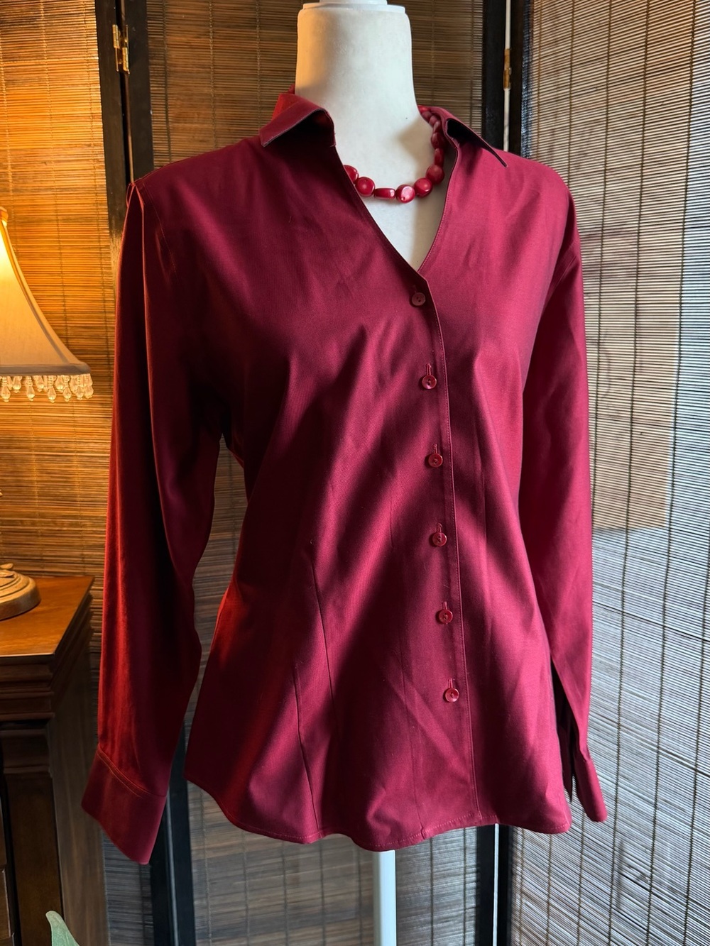 Coldwater Creek PL 14P-16P Burgundy 100% Cotton No Iron Button Down Shirt
